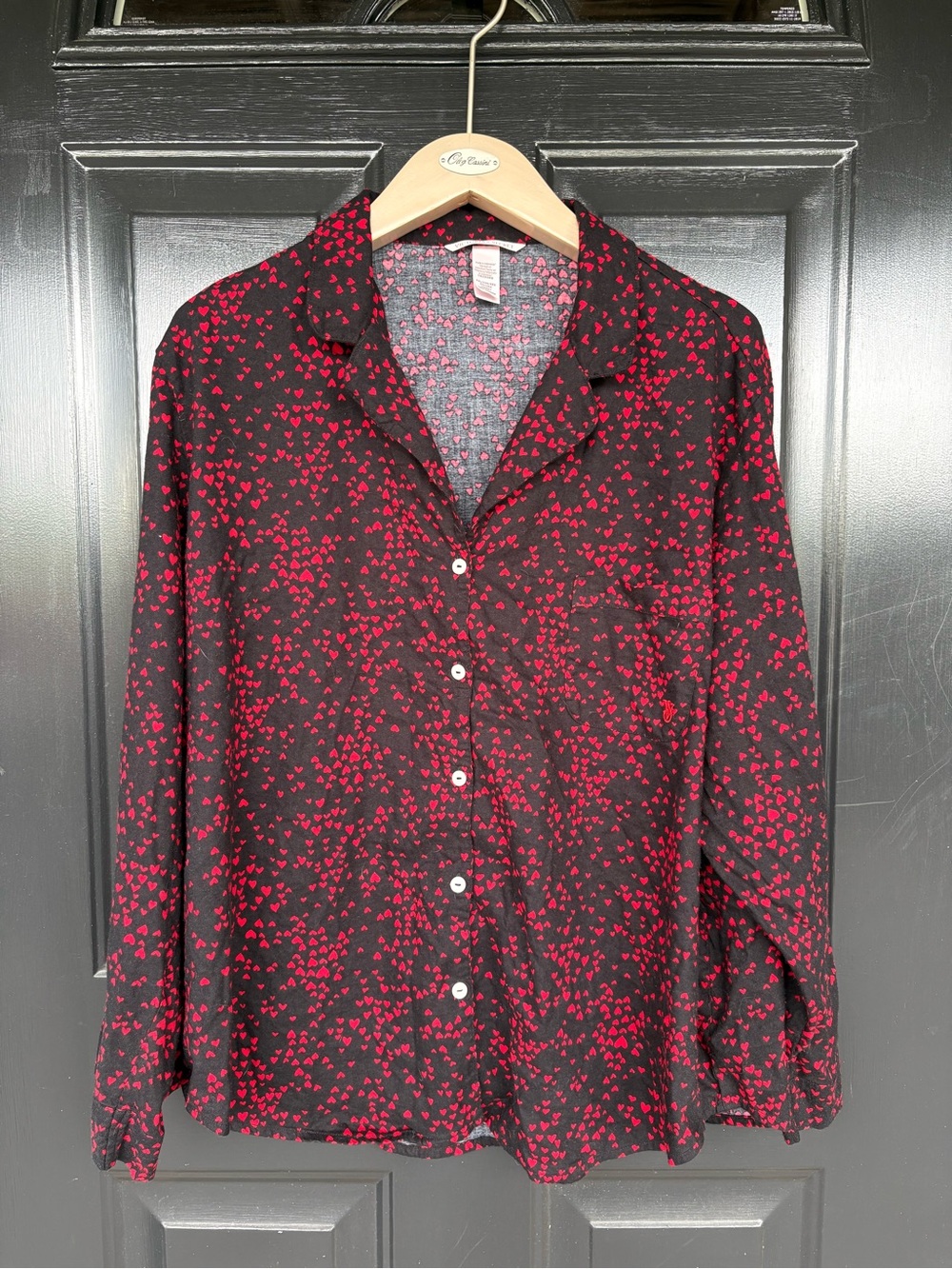 Victoria's Secret Black Top with Red Heart Print